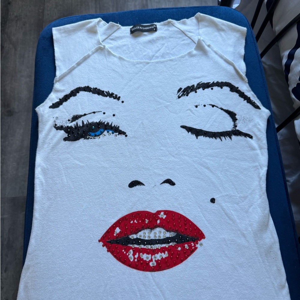 Dolce & Gabbana White Sequin Graphic Muscle Tee